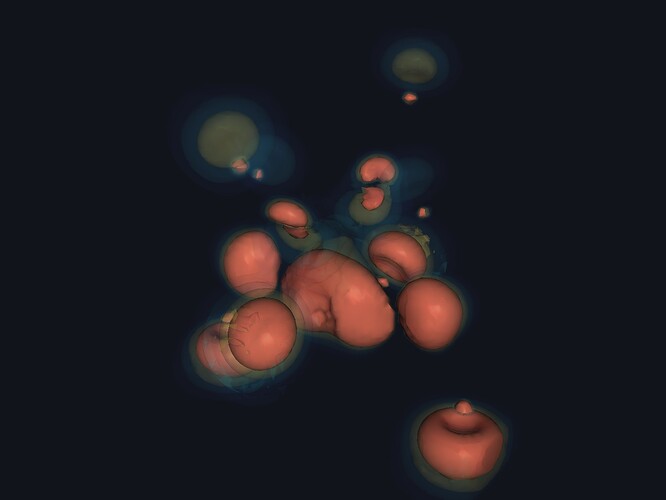 Iron protein potential rendered as four nested translucent isosurfaces by VTK's WebGPU backend.